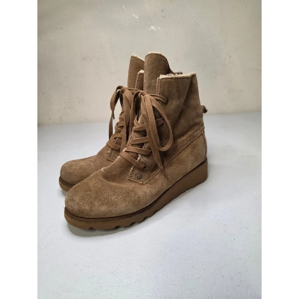 Bearpaw Krista Women 7 Hickory Suede Lace Up Winter Wedge Boots